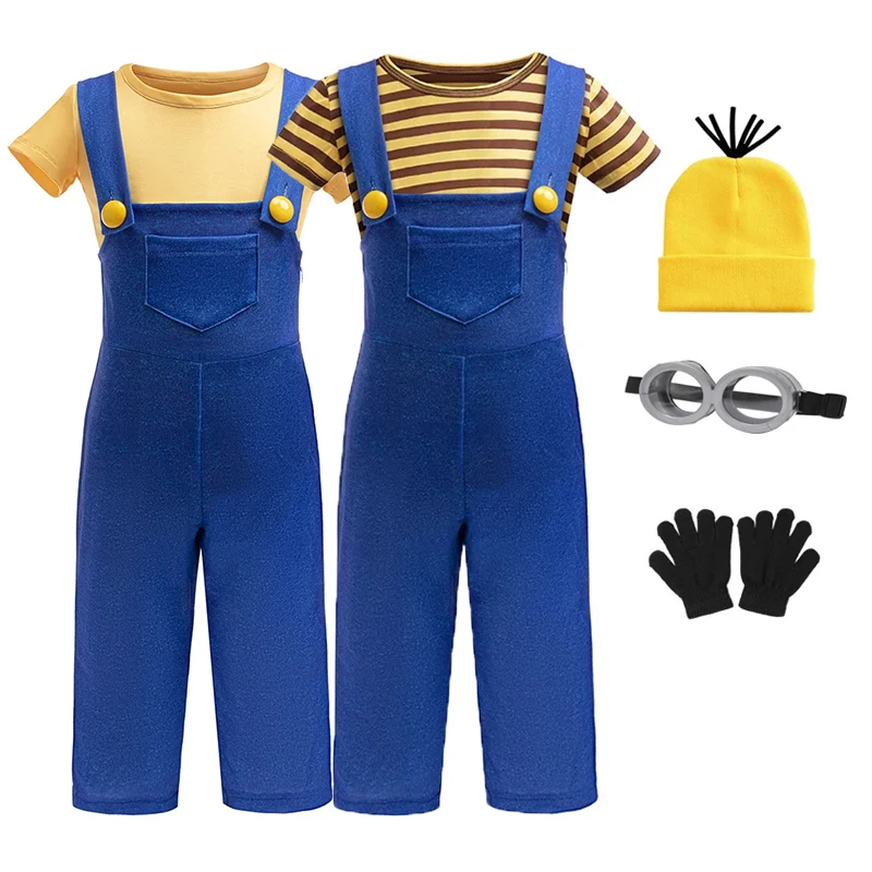 

Children's Birthday Dress Up Carnival Theme Party Cosplay Costume Boys Cartoon Jumpsuit Kid Yellow Stripe Strap Work Set Casual