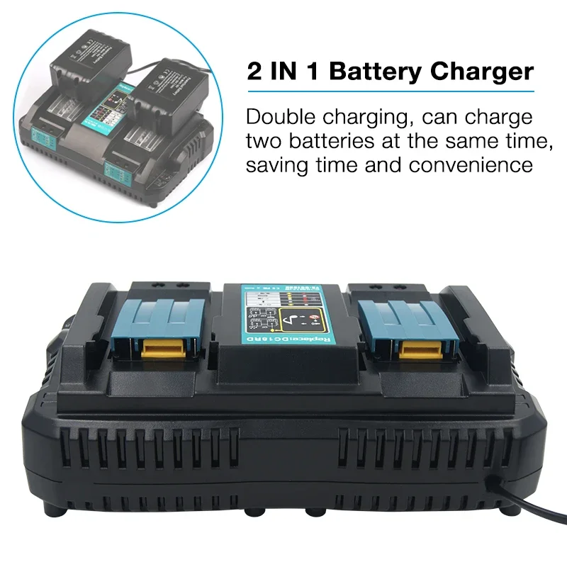 Double Battery Charger for Makita 14.4V 18V DC18RD DC18RC BL1860 BL1850 BL1830 4A Power Tool EU Plug 1pcs USB Adapter for phone