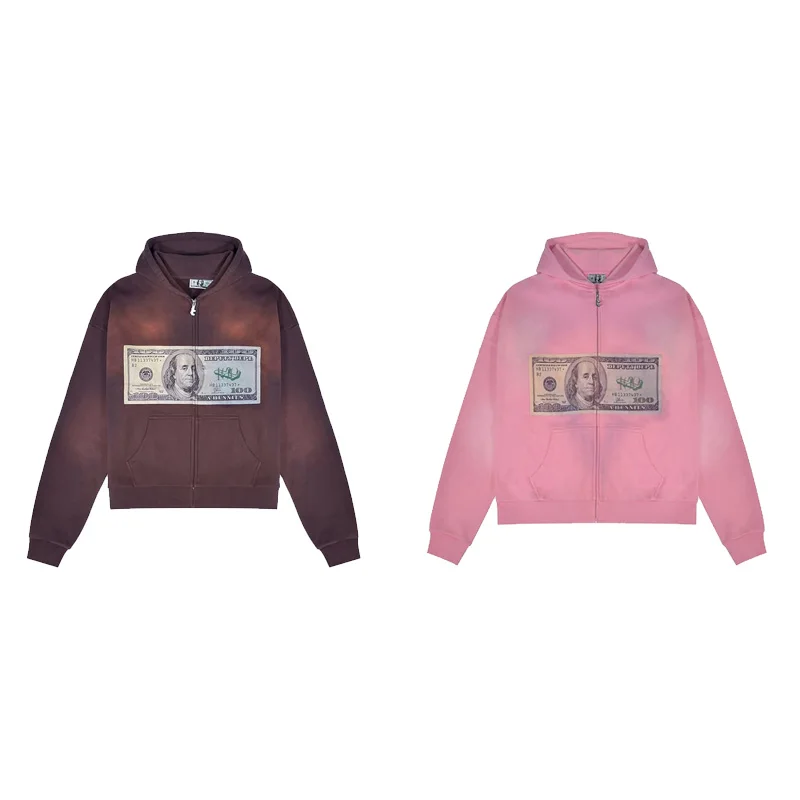 

Y2K Trendy Printed Zip up Hoodie Retro Oversized UPortrait of a US dollar person Pattern sweatshirt Casual Gothic Men Women Tops
