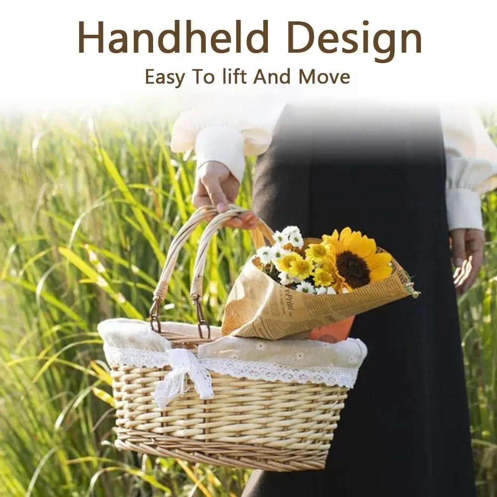 Multoclor Wicker Picnic Basket Weaving Design with Handle Hand Basket Handicraft Large Capacity Wicker Woven Basket