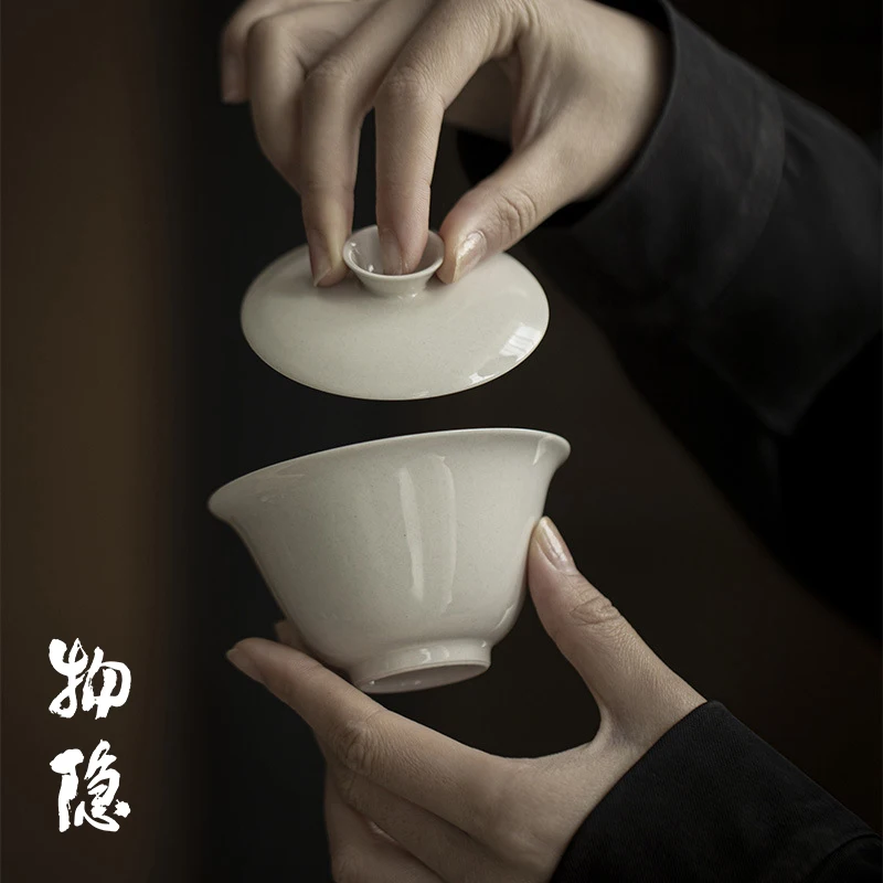 

WunTang Retro Cerc Tea Cup with Lid Single High-End Gongfu Tea Set A Glazed Handmade Tea Bowl Dining Utensils