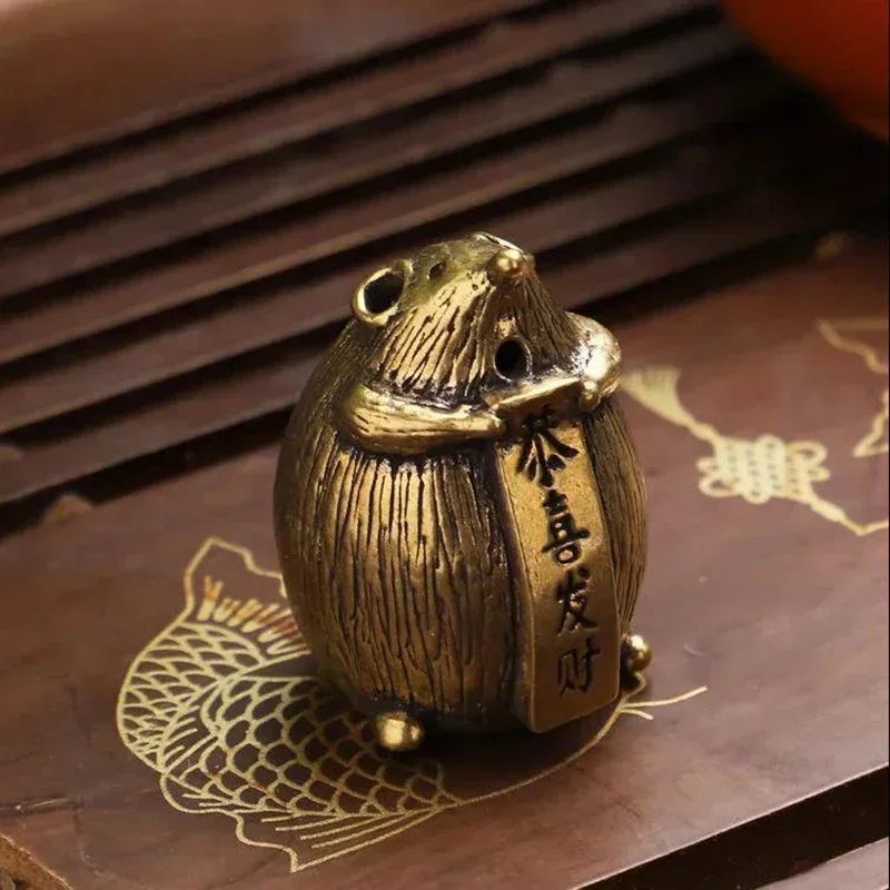 Small Creative Crafts Hollow Brass Lucky Mouse Statue Home Decoration Desktop Ornament Cute Animal Rat Figurines Incense Holder