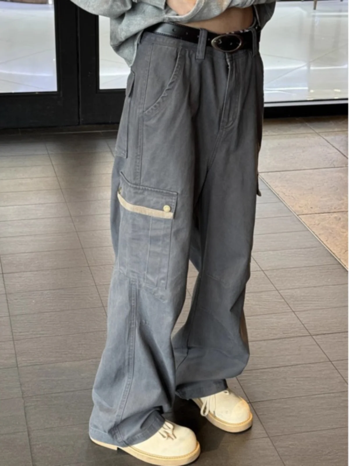 سراويل العمل الأمريكية الرجعية مستقيمة الساق متعددة كيتس للرجال كلينفيت تسجيل في الهواء الطلق واسعة الساق جينز غير رسمي فضفاض مناسب #2