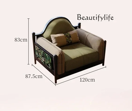 D29 Fabric Sofa French Retro Small Apartment Living Room Green Corduroy Three-person Sofa