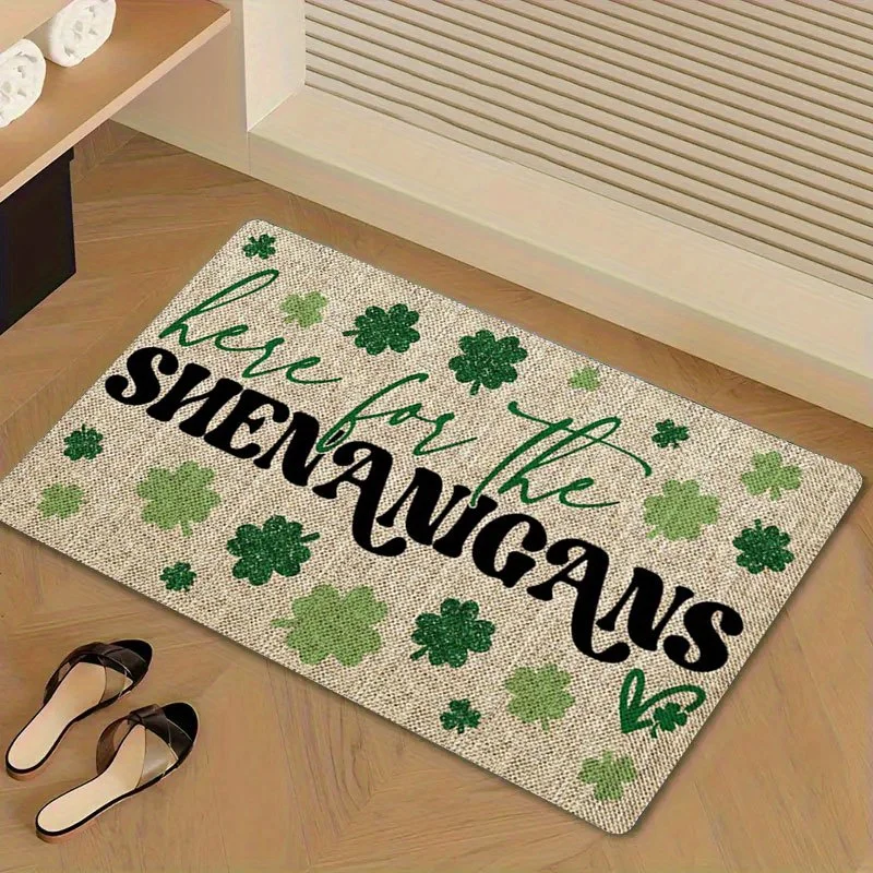 1pc Handmade Four-Leaf Clover Glitter Floor Mat Suitable for St. Patrick's Day Decor, Non-Slip Rubber Base & Water Absorbent M