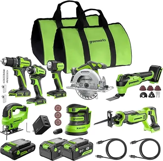 

24V (8-TOOL) Combo (Drill, Impact Driver, Circular Saw, Reciprocating Saw, Jigsaw, Multi-Tool, Sander, Flashlight)