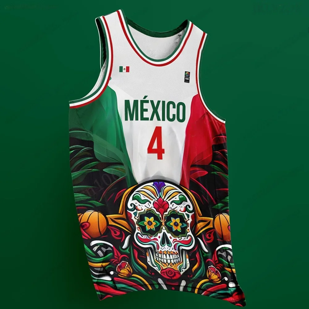 

Вдохновляющий дизайн баскетбольной рубашки 2024, мужской жилет, мексиканская уличная пара, повседневная спортивная одежда на День мертвых