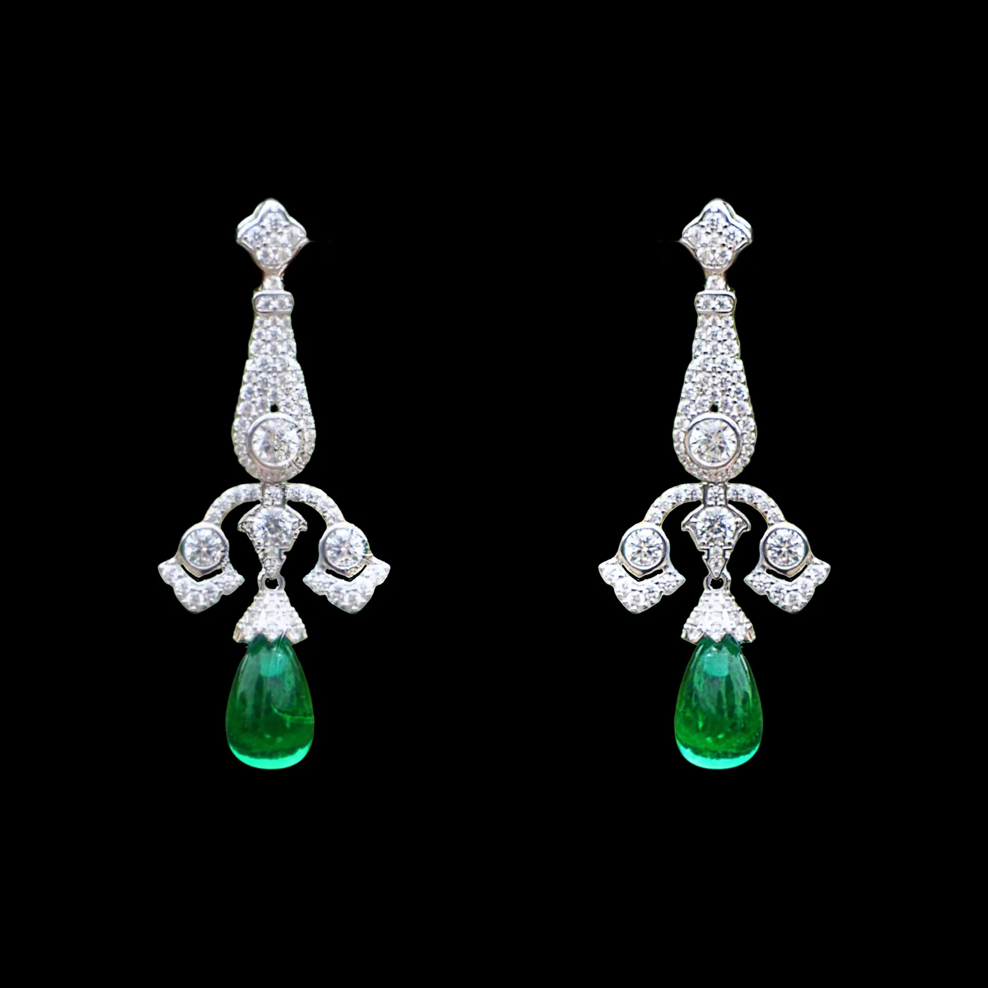 

New S925 Silver Earrings High Carbon Diamond Wood with Green Pear Shaped Curved Antique Versatile Girl Earrings Wedding Jewelry