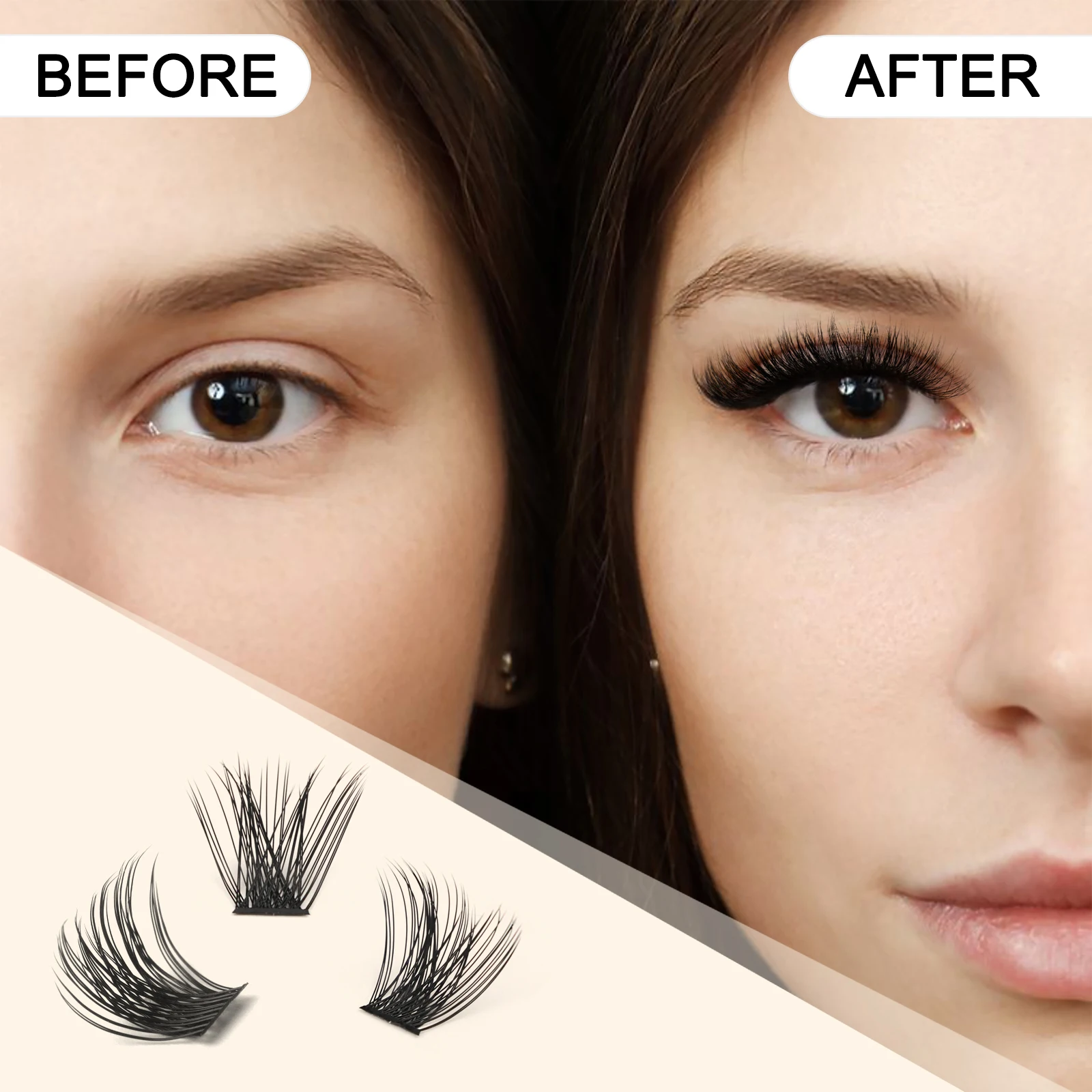 Quewel Bushy Clusters Eyelash Extension DIY Strip Lashes Segmented 72 Volume Eyelashes Bundles Faux Mink Premade Lash