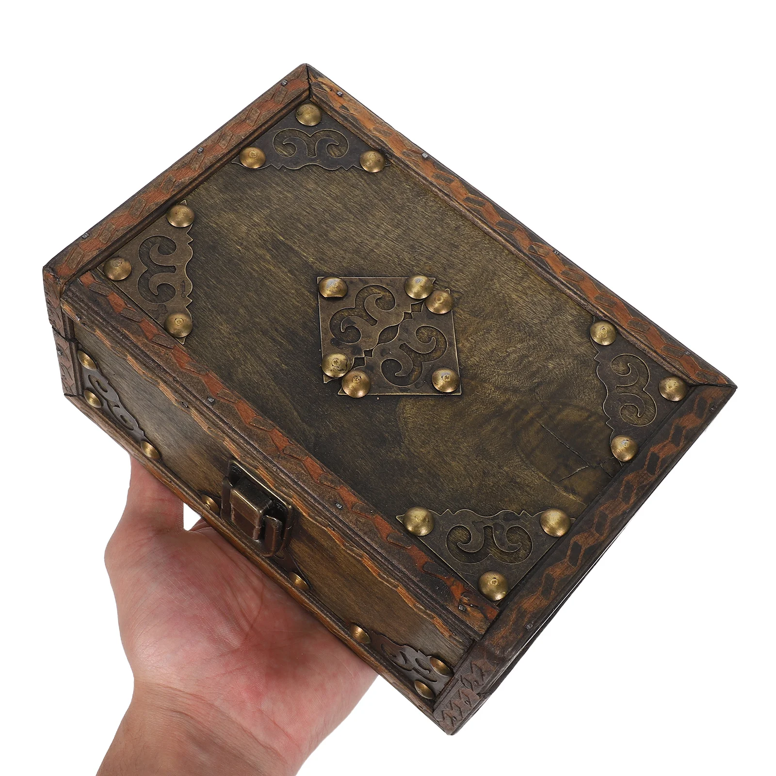 

Vintage Wooden Storage Box Retro Treasure Chest For Jewelry Trinkets Organizer Keepsake Container Pirate Party Favors Gift
