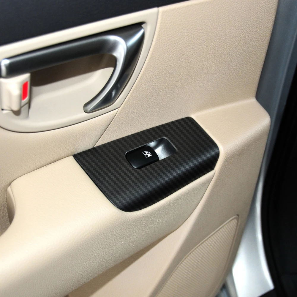Car Styling Black Carbon Decal Car Window Lift Button Switch Panel Cover Trim Sticker 4 Pcs/Set For Hyundai Santa Fe 2006-2012