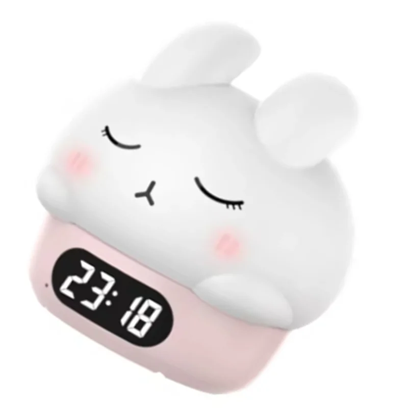 

N93R Cute Nightlight Clock:Accompany You To Sleep Shy Rabbits Pat Night Light Alarm Clock Bedroom Bedsi