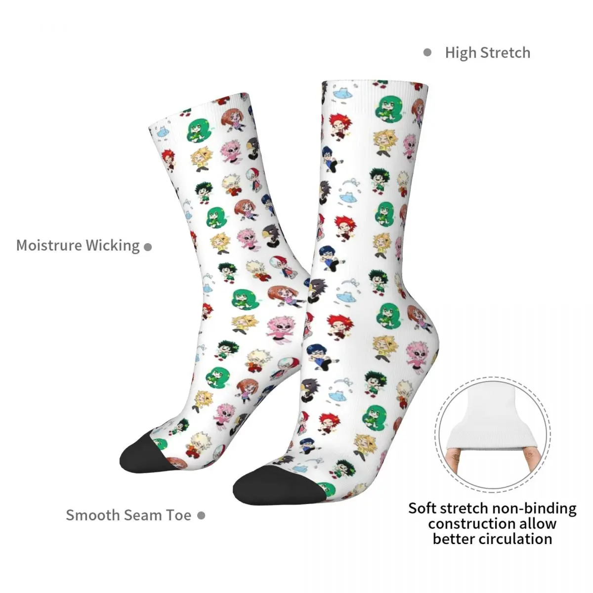 Chibi My Hero Academia Socks Harajuku Sweat Absorbing Stockings All Season Long Socks Accessories for Man's Woman's Gifts