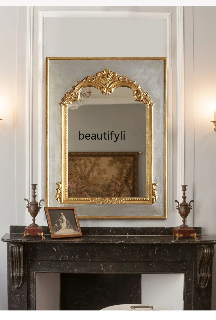 

smt14 SS Light luxuryFrench bathroom mirror European and American decorative porch fireplace mirror dressing mirror