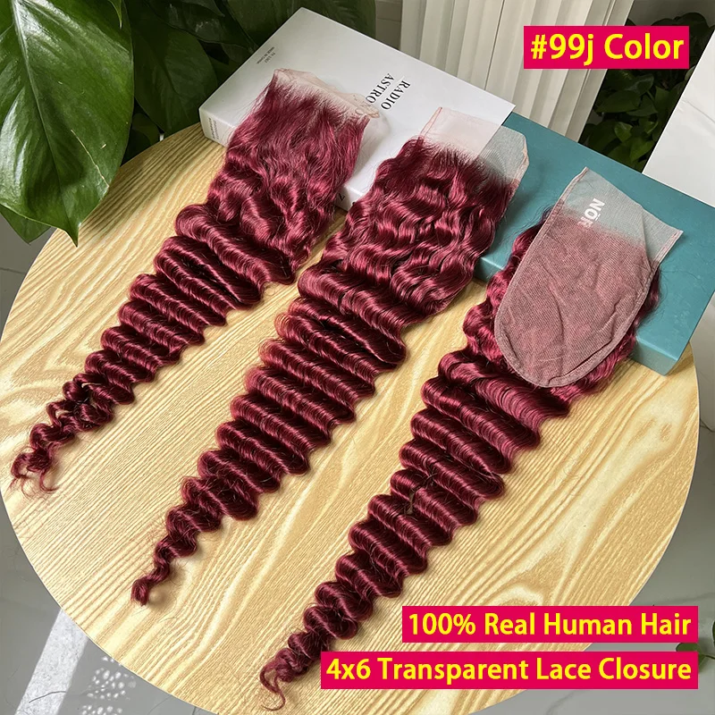 # 99J لون موجة عميقة 4x6 الدانتيل الشفاف إغلاق 100% شعر الإنسان تذوب الجلد قبل قطعها غير مرئية الدانتيل الشعر الخام الدانتيل السويسري #1