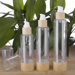 20-120ml Pump Bottle Essential Oil Lotion Natural Bamboo Empty Airless Makeup Cream Skin Care Refillable Cosmetics for Women