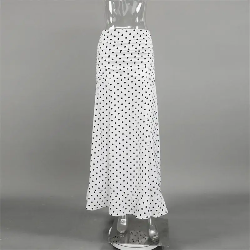 

Women's Classical Black White Dot Print Fishtail Maxi Skirt Flowy Fabric 6XDA