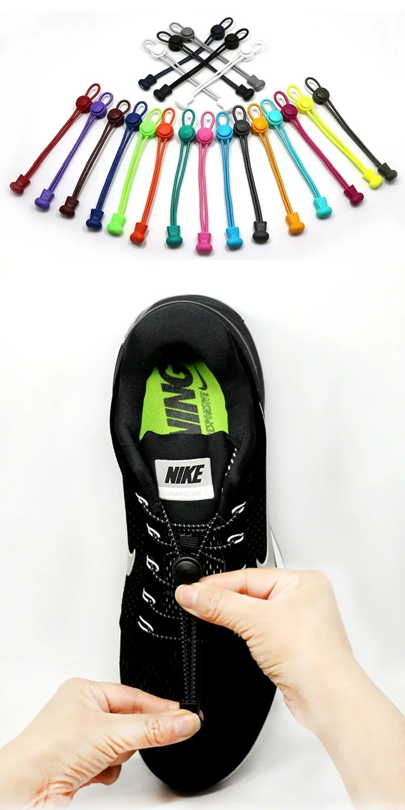 1 Paar elastische Schnürsenkel ohne Binden für Sneaker, schnelles Dehnen, verriegelbar, bequeme Schnürsenkel, runde Schnürsenkel aus Gummi für einfache Anpassung. – Detail 4