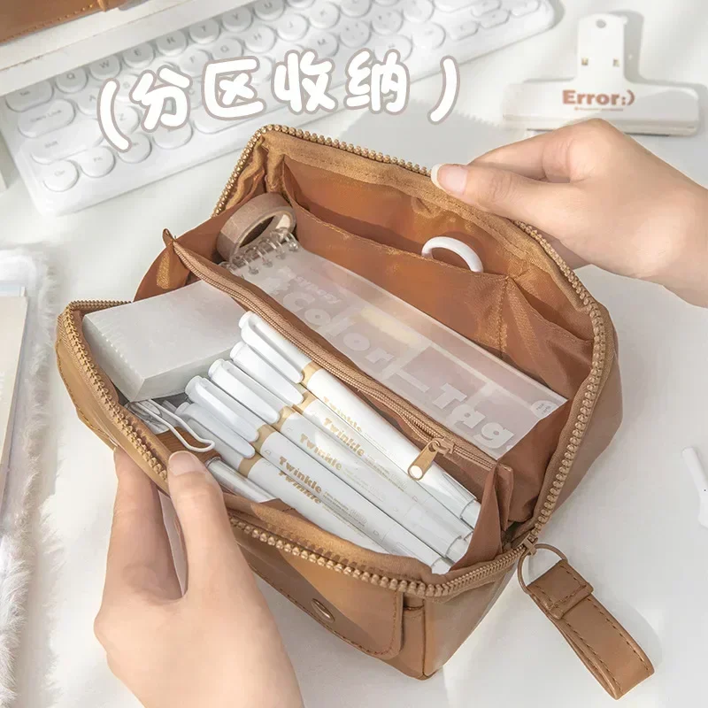 1 Piece Coffee Color Series Pencil Case Simplicity Fashion High Capacity Stationery Pencil Bag Waterproof PU Leather Pencil Bag