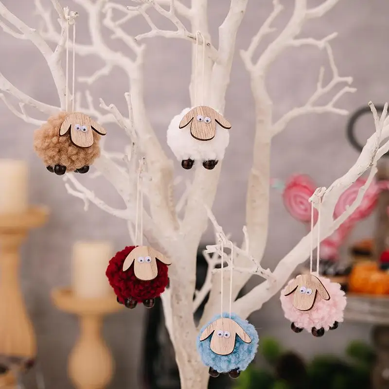 1 Stück kleines Schaf-Ornament, Weihnachtsbaumschmuck, Wolltier-Anhänger, handgefertigtes Holz-Accessoire für Zuhause, Weihnachten – Detail 2