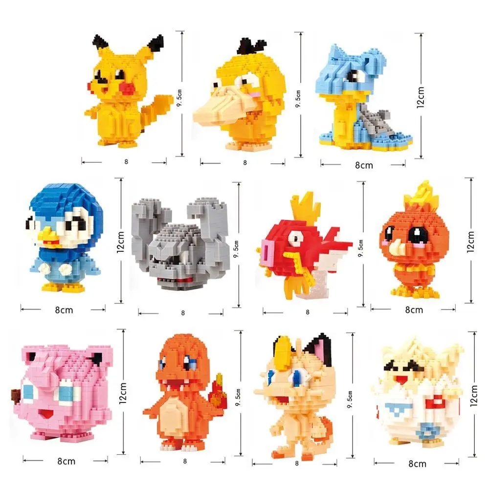 Petits blocs de construction Pokémon, dessin animé, Picachu, animal, mini modèle, jeu éducatif, fouille les jouets Pokémon, nouveau style, 75