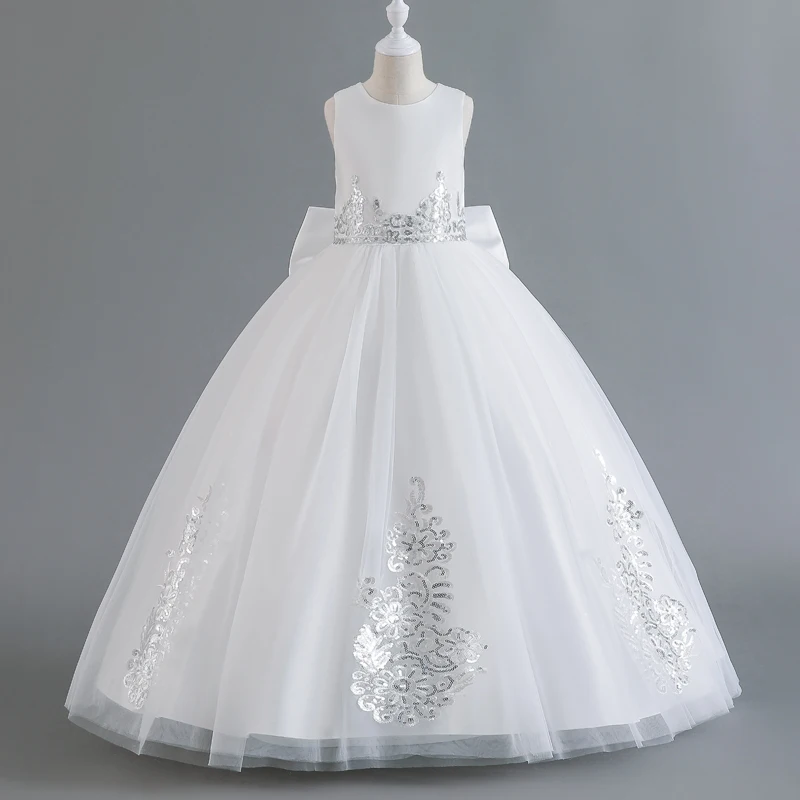 Girl's Dress Skirt Long Sleeveless Princess skirt white dinner dress Sweet Evening dress net gauze pommel skirt C520