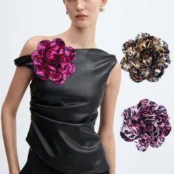 High-end Fabric Multi-layer Large Flower Brooch Pins for Women Handmade Leopard Print Corsage Fashion Clothing Accessories