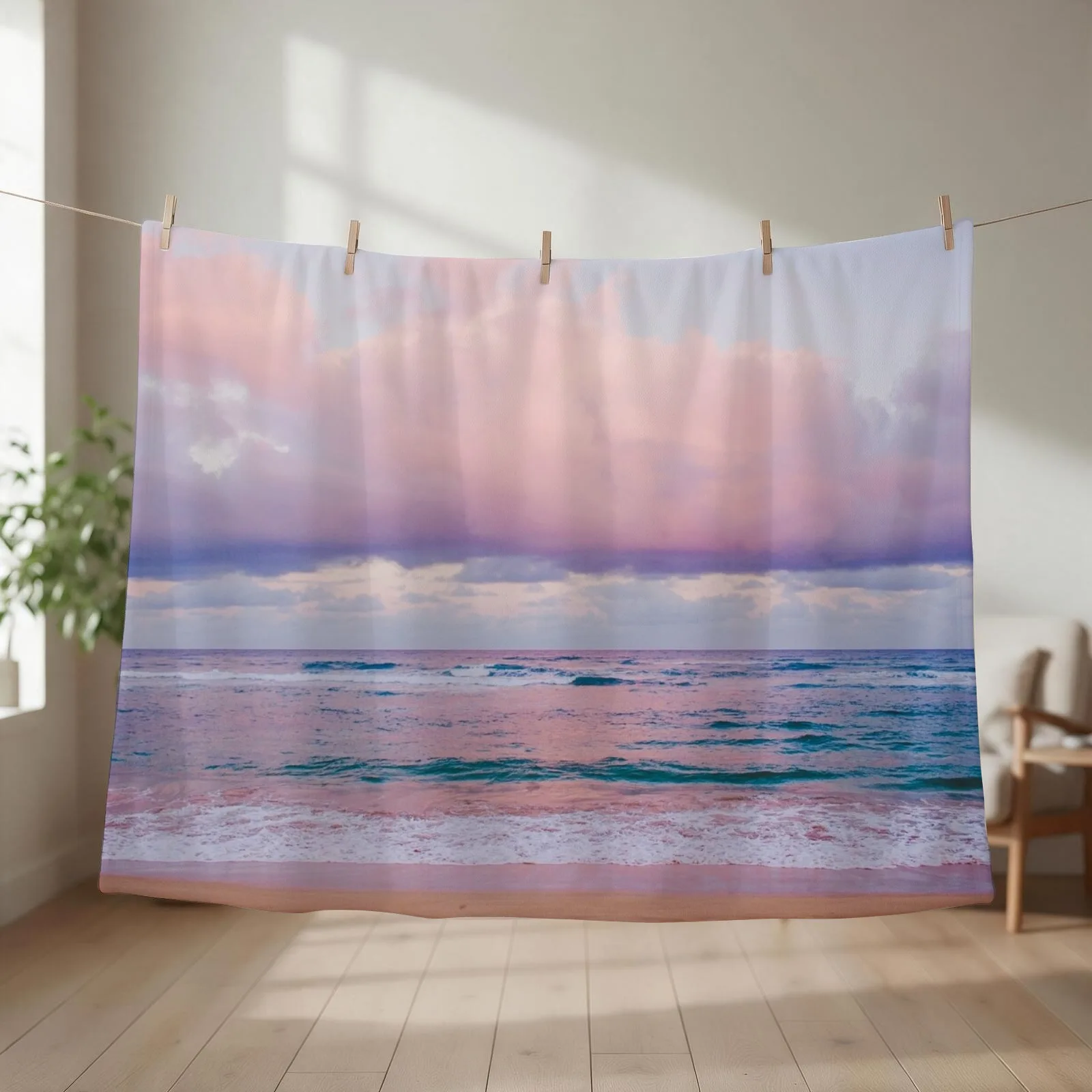 Pastel Beach - Kauai, Hawaii Throw Blanket couch cozy soft plush fuzzy picnic outdoor blanket