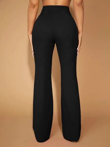Imagen 2 del producto Pantalones lisos de cintura alta con pierna acampanada para mujer, pantalones informales cómodos con parte inferior acampanada para uso diario, parte inferior de mujer para todas las estaciones