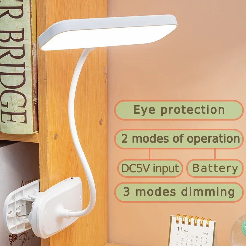 

USB Rechargeable Reading Lamp, Eye-protection, 3-Speed Dimming, Portable, Folding, Clip-On Bedside Light