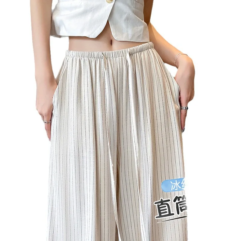 2025 Summer New Ice Silk Linen Pants Women's Wide-leg Pants