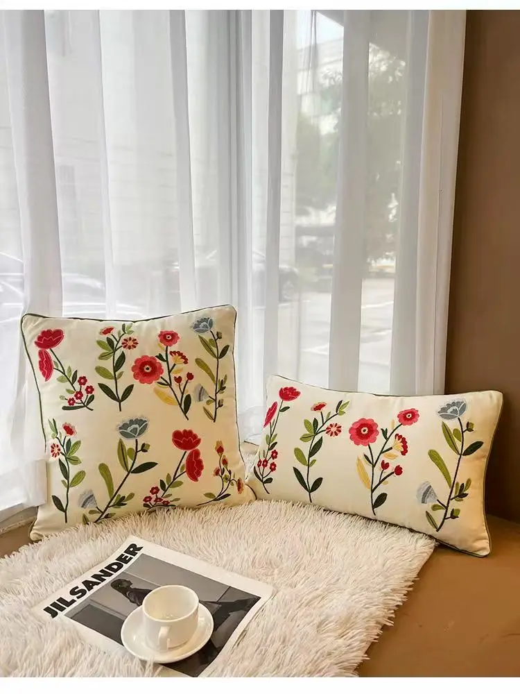 

American style countryside cotton embroidered pillow, retro fashion cushion, sofa fabric soft cover pillowcase, bedroom bay wind