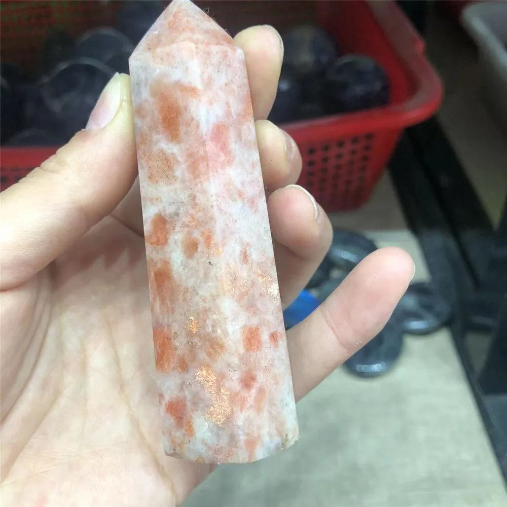 Natural Crystal Point Golden Sunstone Healing Obelisk Quartz Wand Ornament For Home Decor Reiki Energy Stone Pyramid