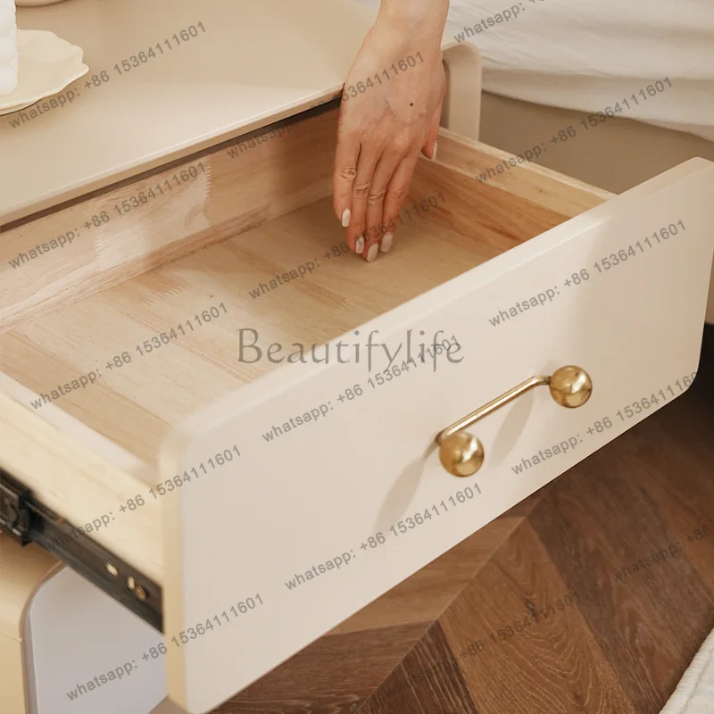 French cream style bedside table, Italian minimalist small apartment rotating multi-functional bedside table