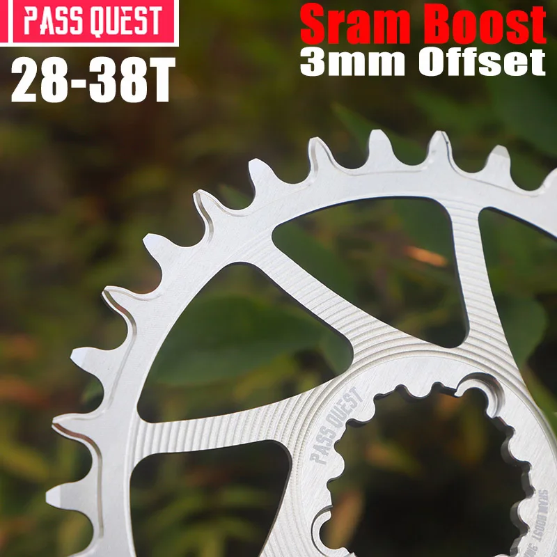 Silver For SRAM Gx xx1 Eagle GXP 3mm Offset PASS QUEST Crankset MTB Narrow Wide Chainring 28T 30T 32T 34T 36T 38T Chainwheel