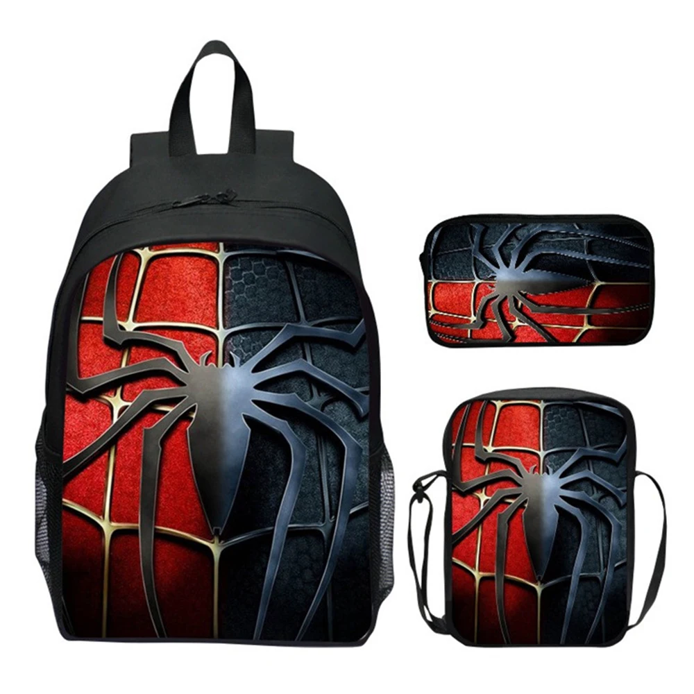 Children Backpack 16 inches Spider School Bag Gift for back to School Boy Favorite with Two Small Bags