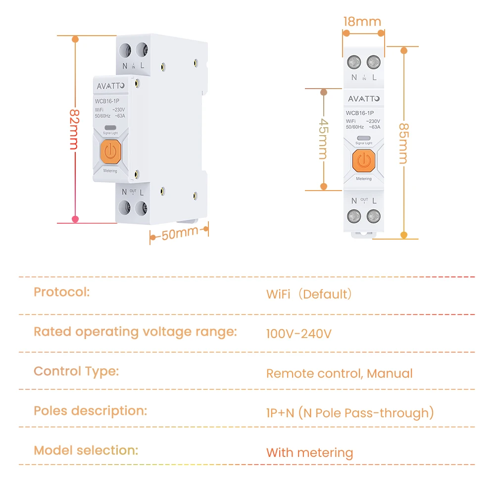 Avatto tuya wifi smart leistungs schalter schalter 63a 1p smart life app timer modul unterstützung alexa google home alice sprach steuerung