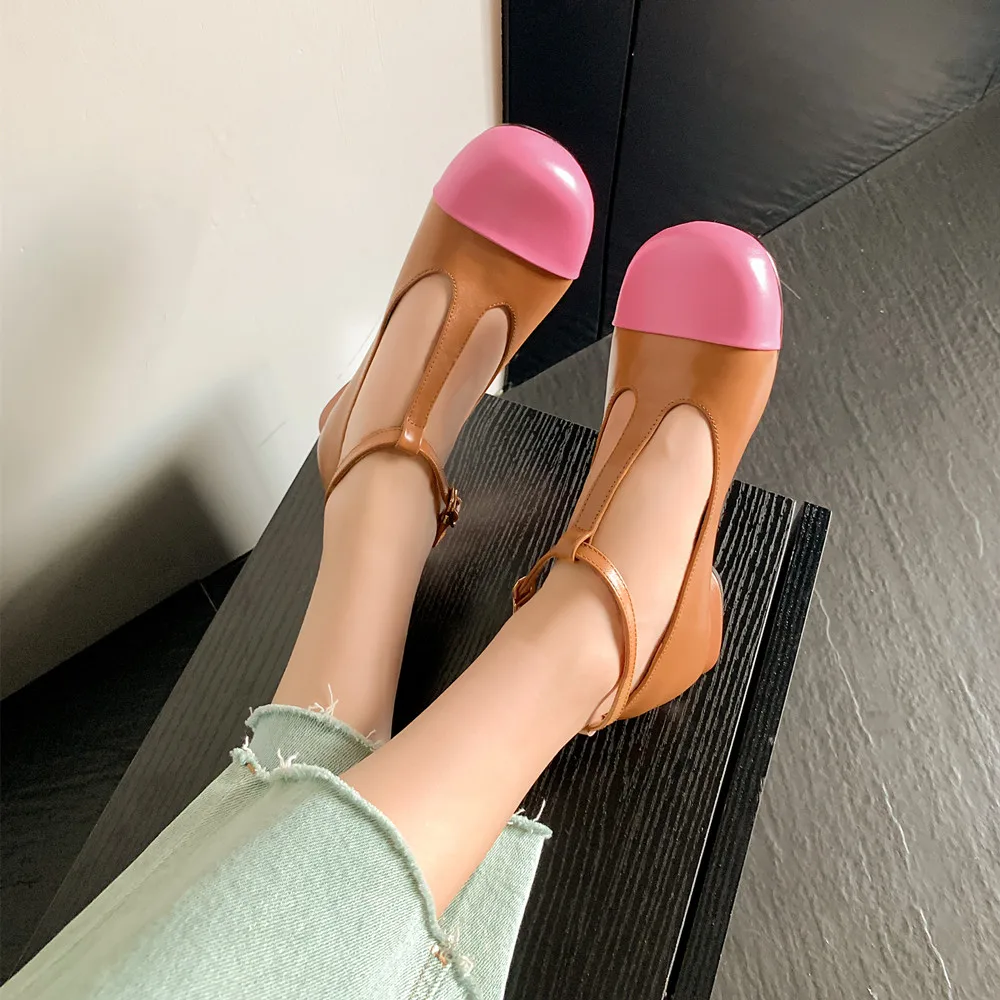 FEDONAS Low Heels Basic Women Pumps Round Toe T-Tied Genuine Leather Shoes Woman Spring Summer Fashion Mixed Colors Pumps Casual