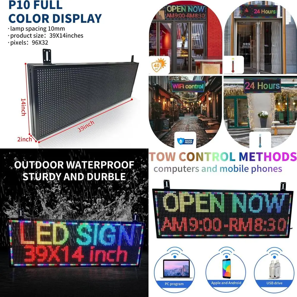 

Outdoor Programmable LED Sign, 39x14, USB Interface, Bright Digital Advertising Display Board