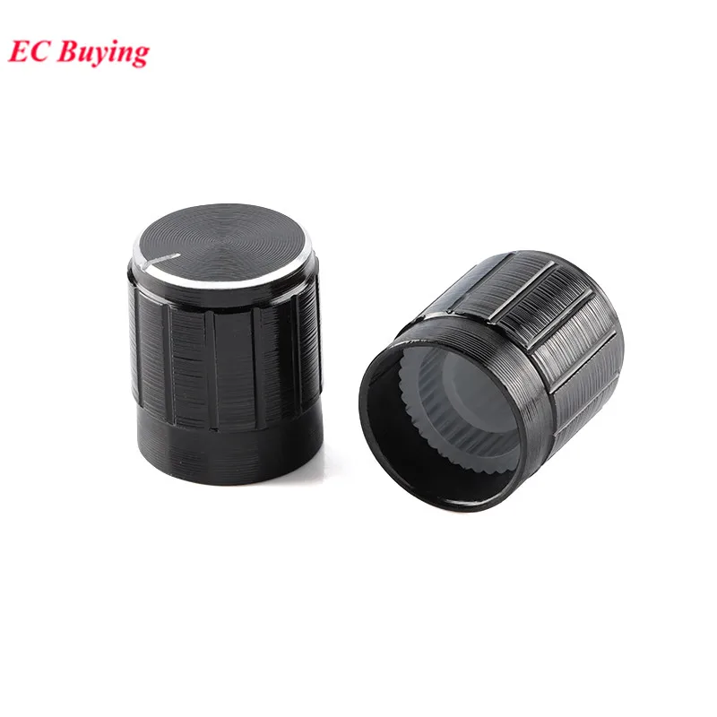 10pcs/lot Black 6mm Potentiometer knobs Caps Knurled Shaft Potentiometer Control Knob Diameter 15mmx17mm Aluminum Switch Knob