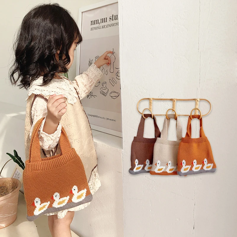 Cartoon Kids Knitted Bag Autumn Winter Children Handbags for Girls Snacks Coin Storage Bag for Baby Accessories