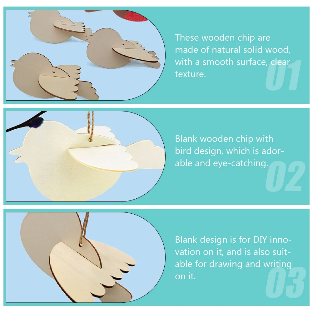 

12Pcs Bird Shaped Natural Wood Slices Blank DIY Crafts Hanging Ornaments for Easter Christmas Holiday Bird Shaped Wood Slices