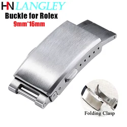 Luxury Solid Folding Watch Buckle for Rolex for Submariner 9mm×16mm Stainless Steel Deployment Silver Clasp Band Watch Accessory