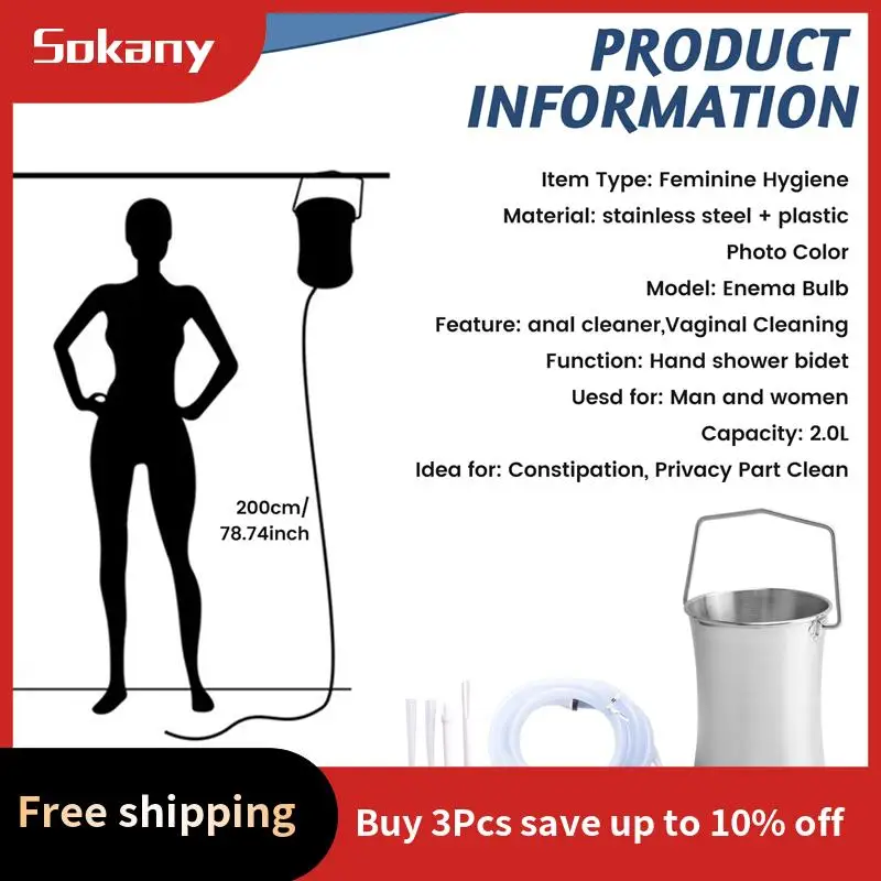 

A68M-2L Health Stainless Steel Enema Bucket Suitable For Colon Cleansing Reusable Constipation Cleaning Detoxification Cleansing