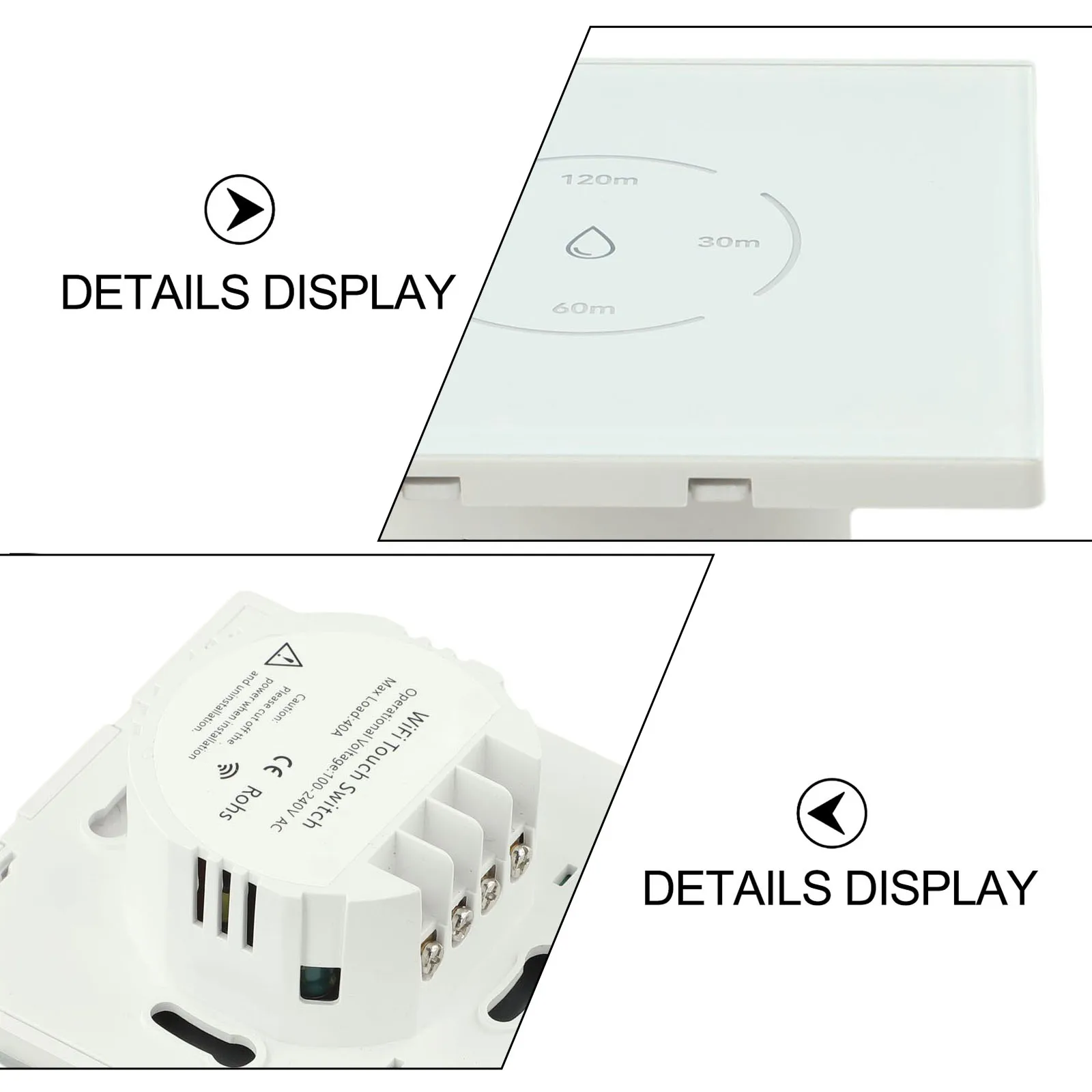 For Bathroom Boiler Black Touch Panel Switch Wifi Smart Boiler Control Switch 40A Current Rating PC Material Housing