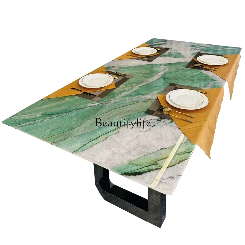 

Natural marble dining table Italian light luxury high-end household rectangular luxury stone dining table