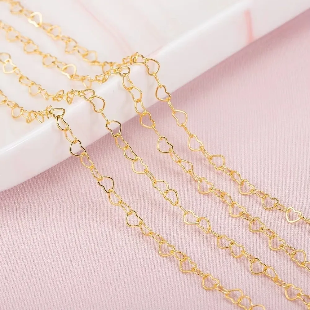 

Цепочка с сердечками длиной 1 метр/5 метров, ширина 3 мм, медные звенья, цепочка в форме сердца для изготовления ювелирных изделий, цепочка для самостоятельного изготовления украшений