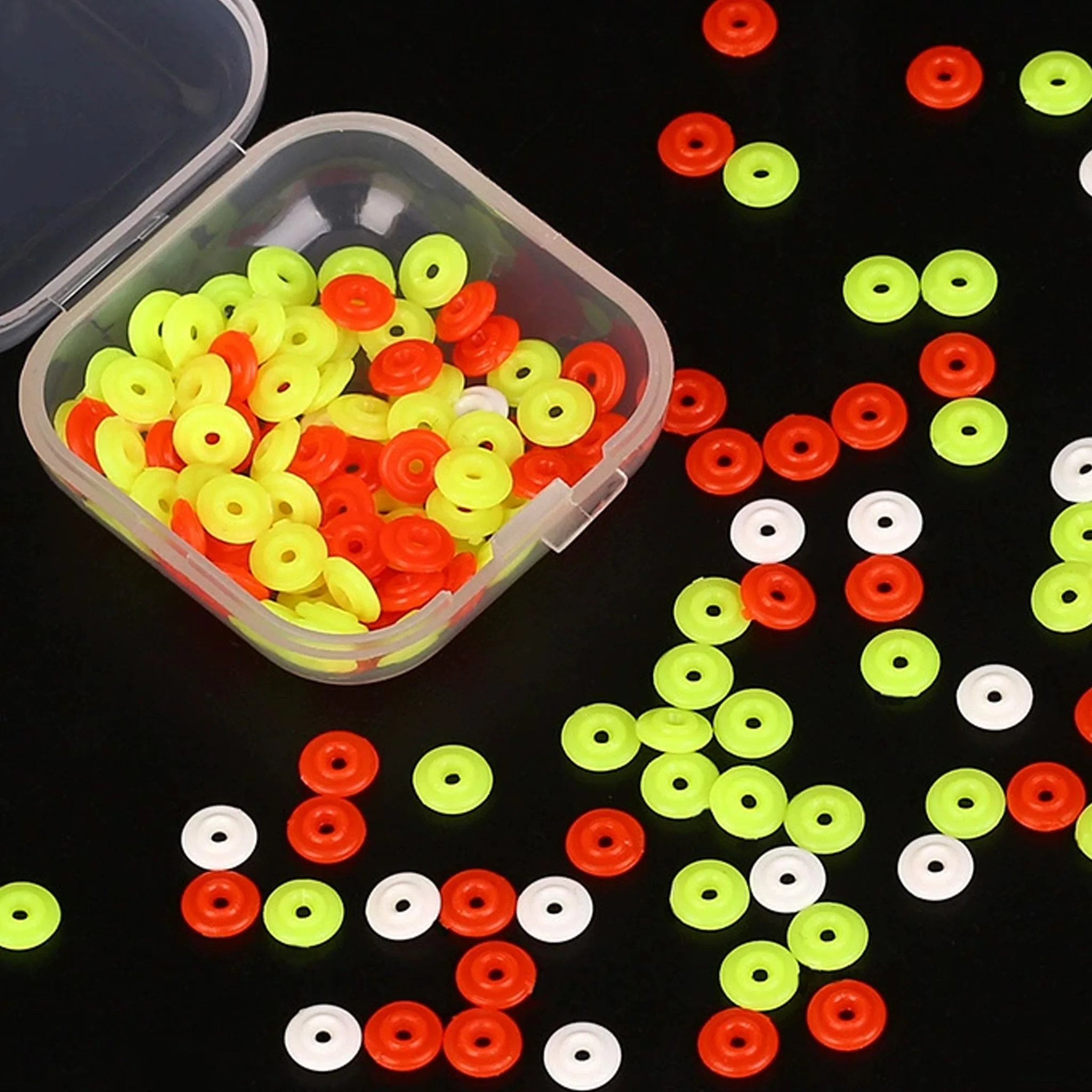 100 Stück Halbkreisförmige Perlen-Awa-Linien-Set-Stopper, Bohnen- und Stein-Flachstopper-Zubehör für Meeresangeln, konvexe Stopper, zufällige Farbe