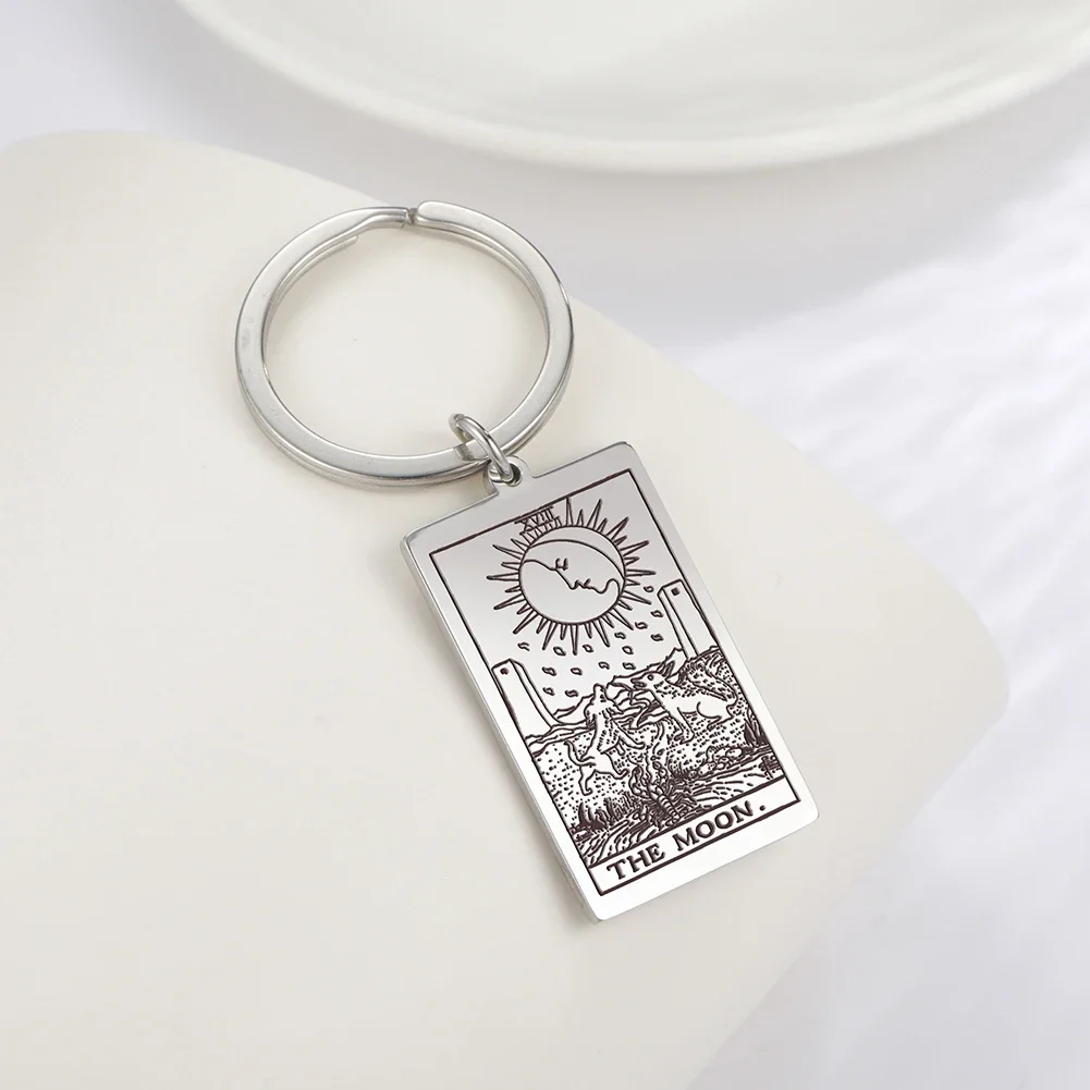 Skyrim The Major Arcana Tarot Keychain for Women Men Stainless Steel Vintage Lucky Tarot Cards Pendant Keyring Gift Wholesale