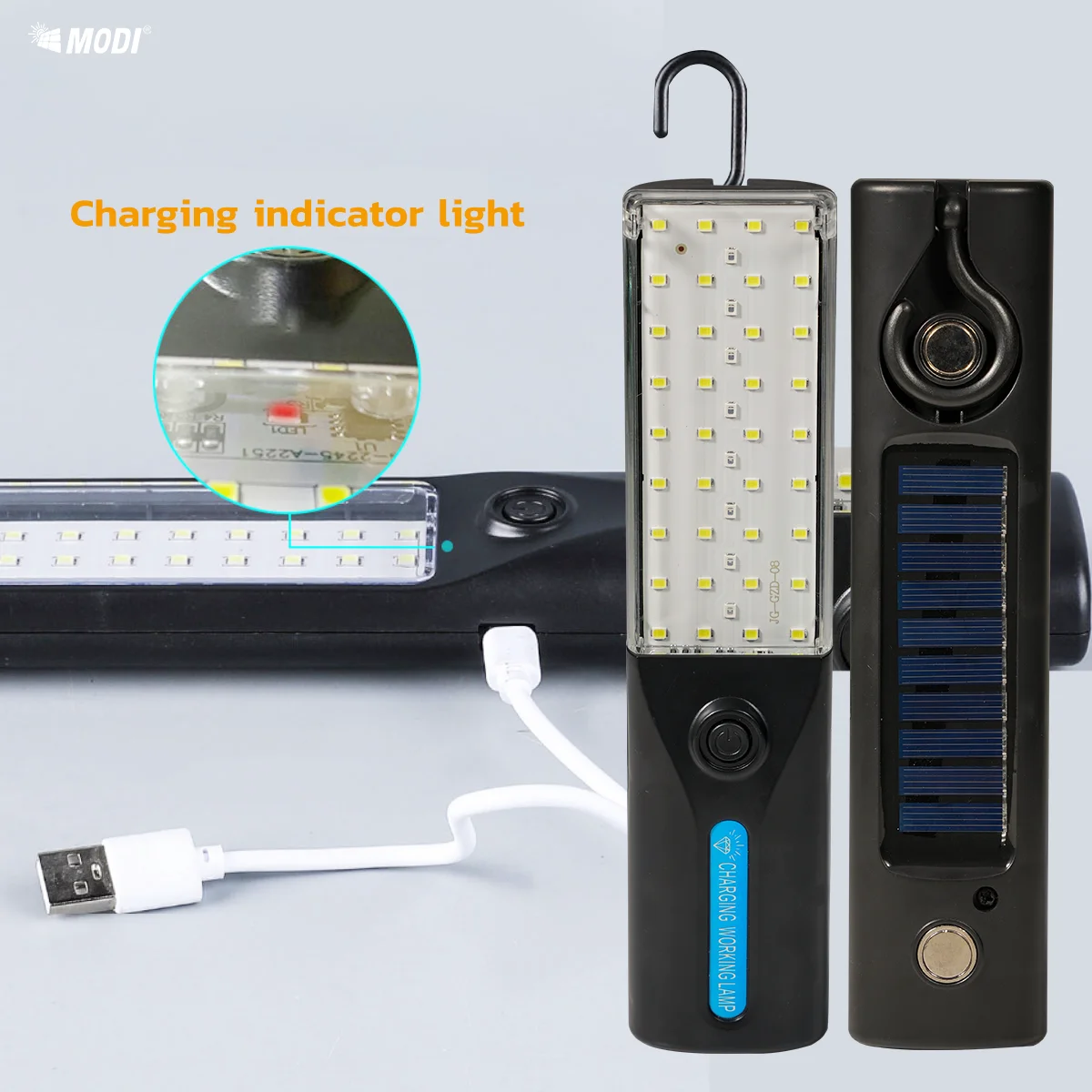 SOLAR LED Torch Work Light Portable Auto Repairing Lamp Rechargeable Camping Lantern Handheld Floodlight With Magnet & Hook